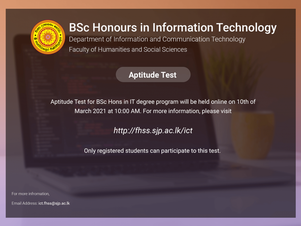 Aptitude Test 2021 Department Of Information And Communication Technology Faculty Of