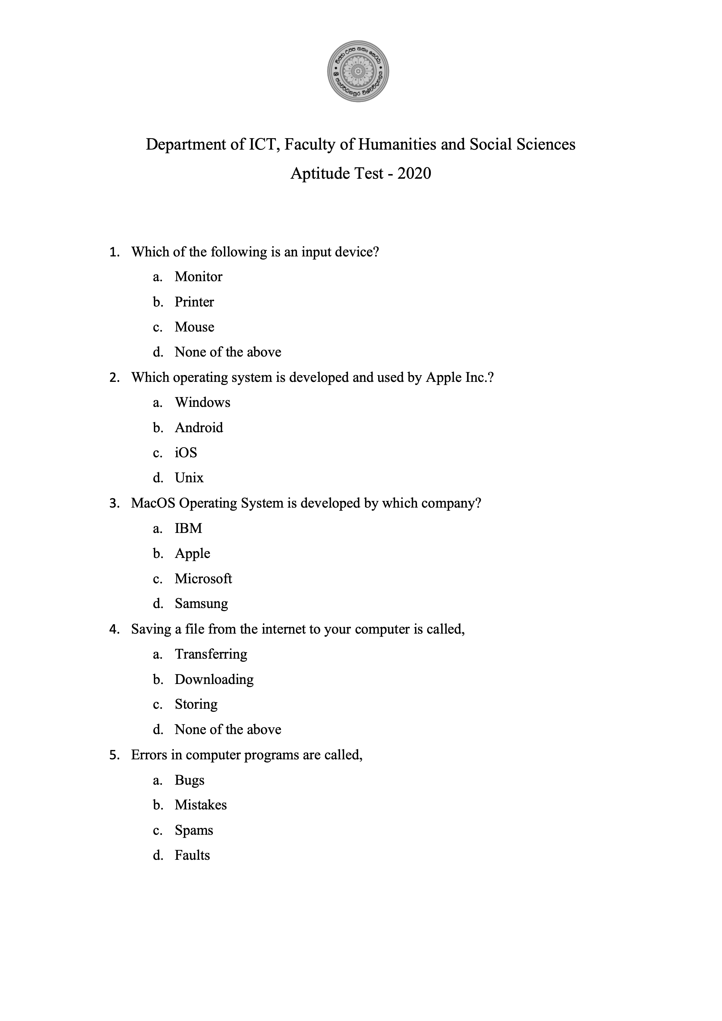 Aptitude Test Past Papers Download
