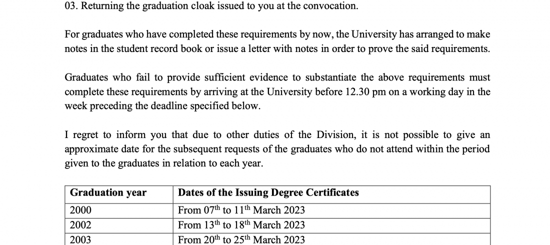 issue of Degree Certificates