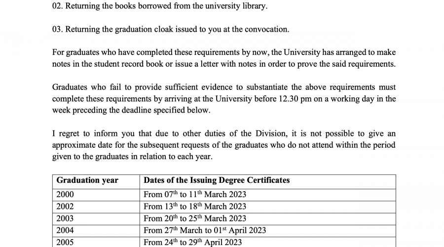 issue of Degree Certificates
