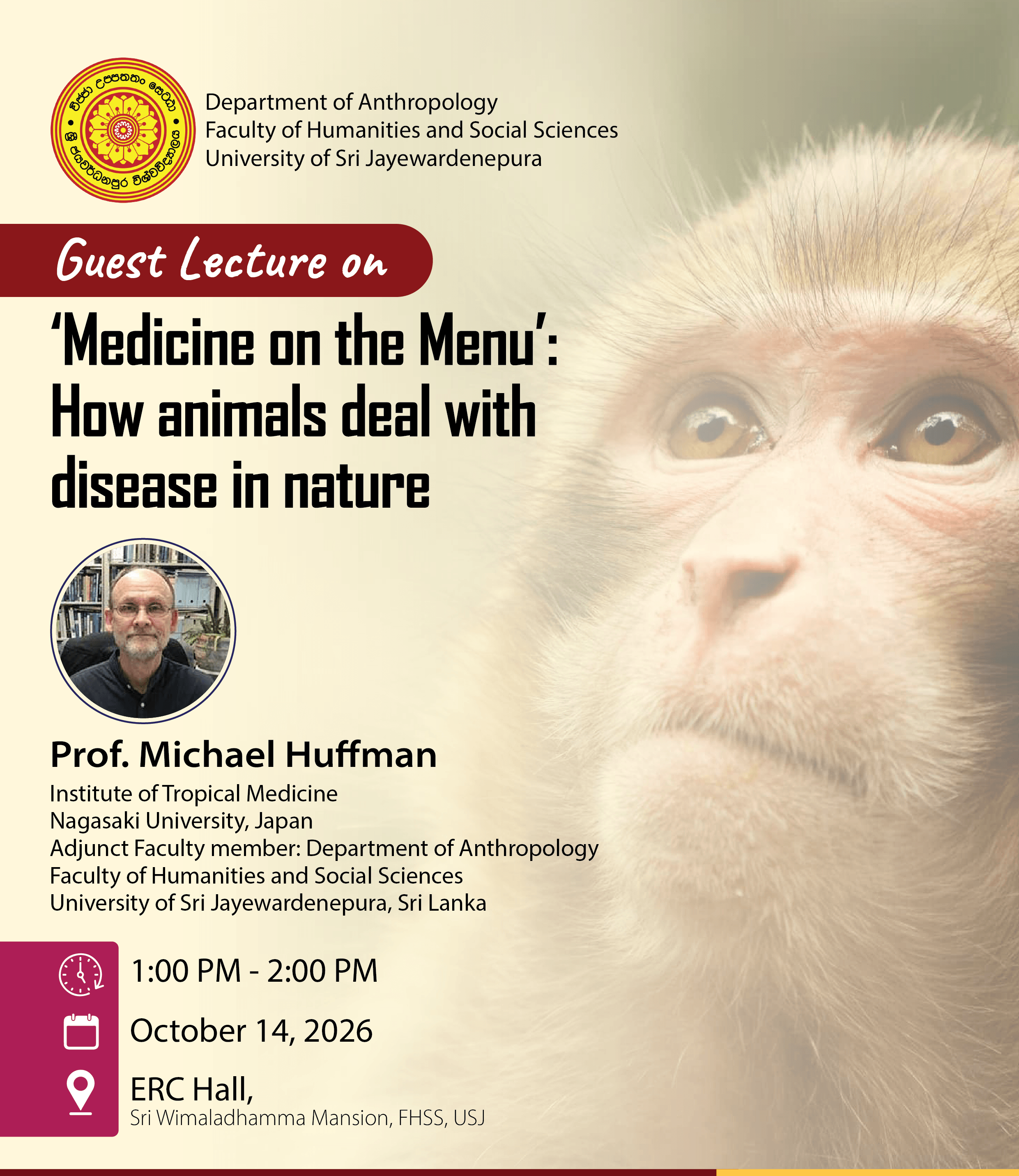 Guest Lecture on “Medicine on the Menu”: How Animals Deal with Disease in Nature